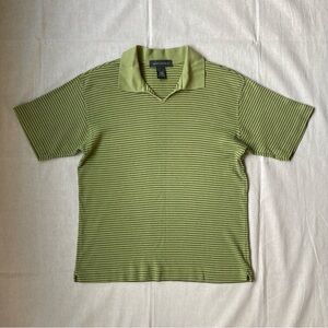Vintage BANANA REPUBLIC Ribbed Striped Polo Shirt | Lime Green | Size S